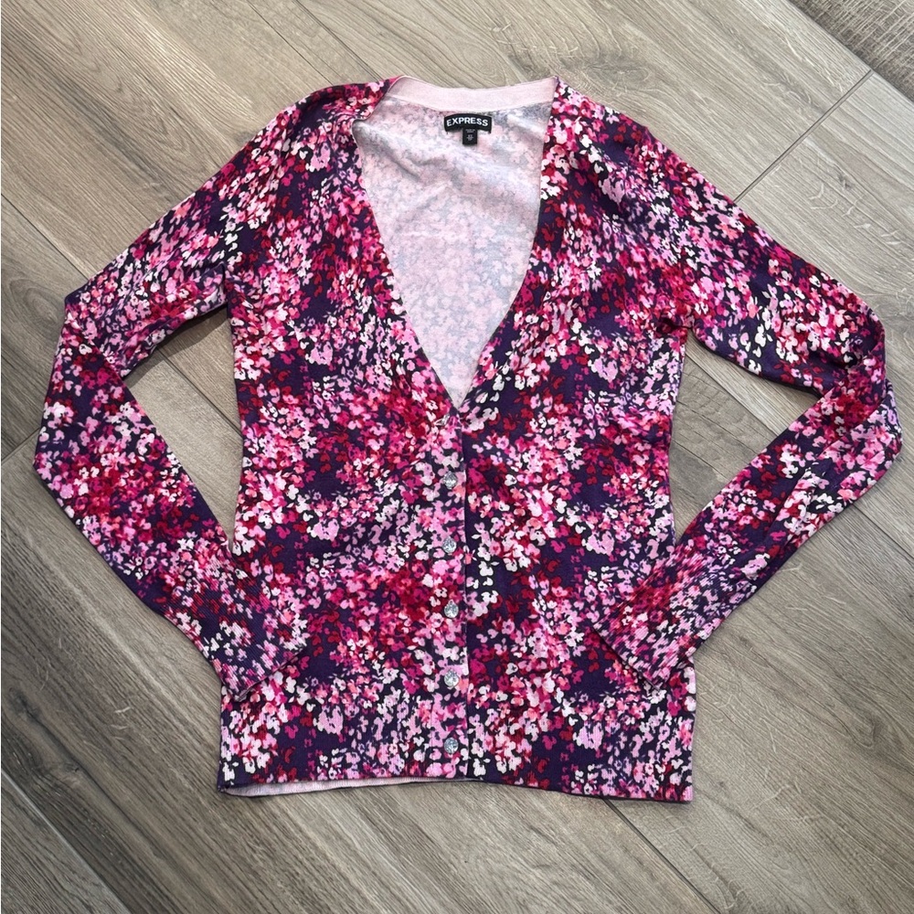 Express - Floral Button-Front Cardigan